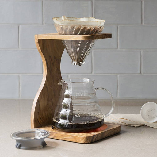 Hario V60 Olive Wood Stand Set Size 02 - The Kitchen Mixer