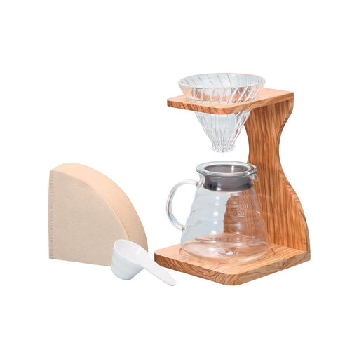 Hario V60 Olive Wood Stand Set Size 02 - The Kitchen Mixer